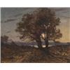 Image 1 : Henri Joseph Harpignies, (1819-1916), French, FIGURE BY A MOONLIT LAKE, Oil on canvas; signed...