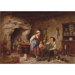 LTon Emile Caille (1836-1907), French, THE HUNTSMAN'S TALE,, Oil on panel; signed and dated 1...