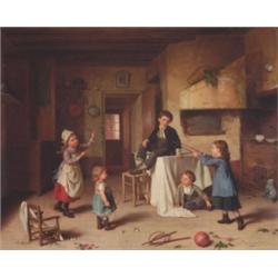 AndrT Henri Dargelas, (1828-1903), French, THE PLAYROOM, Oil on panel; signed lower right, ...