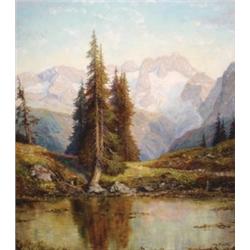 Otto Pippel (1878-1960), German, BLICK VON DER, ZWIESELALM AUF DEN DACHSTEIN, Oil on canvas;...