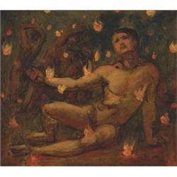Max Slevogt (1868-1932), German, SOUL IN PURGATORY,, Oil on board laid down on masonite; sign...