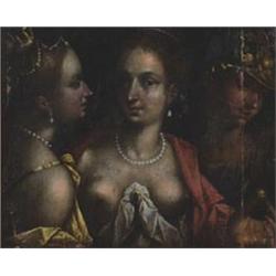 After Johann (Hans von) Aachen (1552-1616), German, THE THREE GRACES,, Oil on panel, 8.3" x...