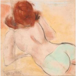 Pal Fried (1893-1976), Hungarian, NUDE FROM THE BACK, Pastel on paper; signed lower left, Sig...