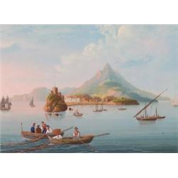 19th Century Neopolitan School, FISHING BOATS OFF THE COAST, Gouache, 7.1" x 9.4" - 18 x 24 c...