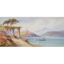 F** Catano, (19th/20th Century), Italian, FIGURES ON THE COAST OF LAKE COMO, Watercolour; sig...