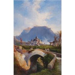 Consalve (Gonzalvo) Carelli (1818-1900), Italian, CAPRI PONTE DI TIBERIO, Oil on panel; signed...