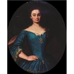 17th Century Italian School, PORTRAIT OF A LADY,, HALF-LENGTH IN A BLUE DRESS AND FUR TRIMMED...