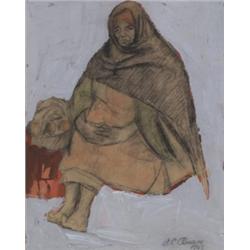JosT Clemente Orozco, (1883-1949), Mexican, SEATED WOMAN WITH A BASKET (A sketch of a Cloaked...