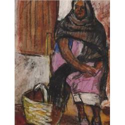 JosT Clemente Orozco, (1883-1949), Mexican, SEATED WOMAN WITH A BASKET OF FRUIT, Mixed-media...