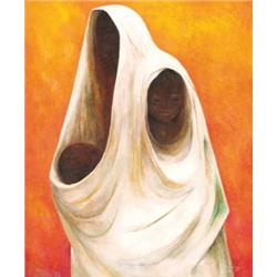 Guillermo Meza (1917- ), Mexican, FIGURAS CON SOL, Oil on canvas; signed and dated 1960 lower r...