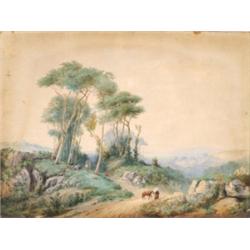 V** Goronovich (?) (fl.1875), Russian, TRAVELLERS IN AN ITALIAN LANDCSAPE, Watercolour; signed...