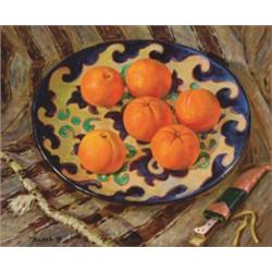 Vasily Michaelovich Lecov (1926- ), Russian, STILL LIFE OF ORANGES,, Oil on canvas; signed an...