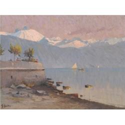 Fernard Gaulis (1860-1924), Swiss, LOOK-OUT, LAKE GENEVA, Oil on canvas; signed lower left, 1...