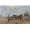 Image 1 : A** Scari (19th Century), European, COUNTRYMAN WITH HIS DOGS AND HORSES IN A FIELD, Oil on canv...