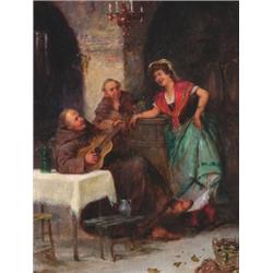 ** Gordon (fl. 1867), European, THE MONK'S JOVIAL TUNE, Oil on panel; signed ... Gordon and dat...