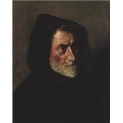 19th Century European School, A MONK IN HOMESPUN ROBE AND HOOD,, Oil on canvas, 21" x 16.5"...