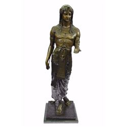 3 Feet Original Signed Egyptian Prince Bronze Sculpture Marble Base Statue Deco