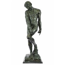 A Cast Bronze Sculpture, Adam, By Auguste Rodin Special Patina 3 Feet Tall Decor