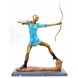Apollo Archer Bow Arrow Bronze sculpture on black Marble base