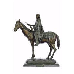 Native American Indian Man W/ Horse Bronze Sculpture Statue Figure Art