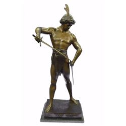 Painted Spelter Sculpture "Post Pugnam" Picault Bronze Statue Marble Base Figure