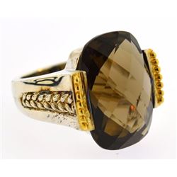 checkboard smoky quartz silver ring