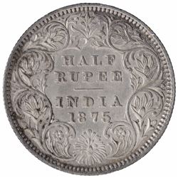 Silver Half Rupee Coin of Queen Victoria of Calcutta Mint of 1875.