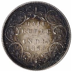 Silver Half Rupee Coin of Victoria Queen of Bombay Mint of 1875.