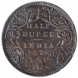 Silver Half Rupee Coin of Victoria Queen of Bombay Mint of 1876.