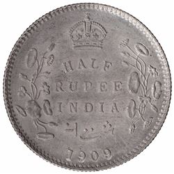 Silver Half Rupee Coin of King Edward VII of Calcutta Mint of 1909.