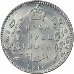 Silver Half Rupee Coin of King Edward VII of Calcutta Mint of 1910.
