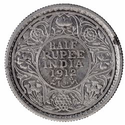 Silver Half Rupee Coin of King George V of Calcutta Mint of 1912.