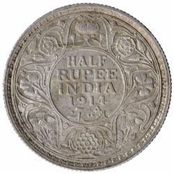 Silver Half Rupee Coin of King George V of Calcutta Mint of 1914.