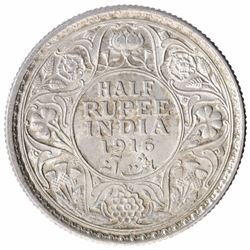 Silver Half Rupee Coin of King George V of Calcutta Mint of  1916.