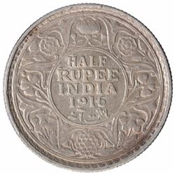 Silver Half Rupee Coin of King George V of Bombay Mint of 1916.