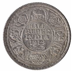 Silver Half Rupee Coin of King George V of Bombay Mint of  1919.