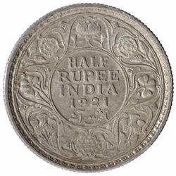 Silver Half Rupee Coin of King George V of Calcutta Mint of 1921.