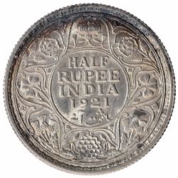 Silver Half Rupee Coin of King George V of Calcutta Mint of 1921.
