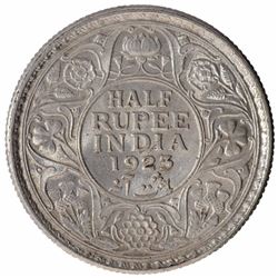 Silver Half Rupee Coin of King George V of Calcutta Mint of  1923.