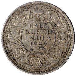 Silver Half Rupee Coin of King George V of Bombay Mint of 1924.