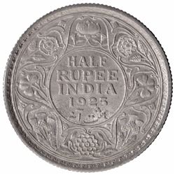 Silver Half Rupee Coin of King George V of  Calcutta Mint of 1925.