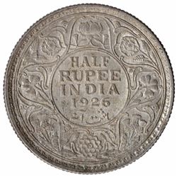 Silver Half Rupee Coin of King George V of Calcutta Mint of 1926.