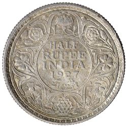 Silver Half Rupee Coin of King George V of Calcutta Mint of 1927.