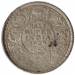Silver Half Rupee Coin of King George V of Calcutta Mint of 1929.
