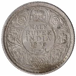 Silver Half Rupee Coin of King George V of Calcutta Mint of 1930.