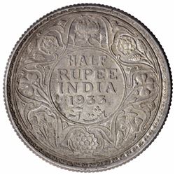 Silver Half Rupee Coin of King George V of Calcutta Mint of 1933.