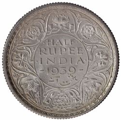 Silver Half Rupee Coin of King George VI of Calcutta Mint of 1939.