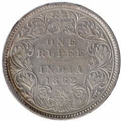 Silver One Rupee Coin of Victoria Queen of Bombay Mint of 1862.