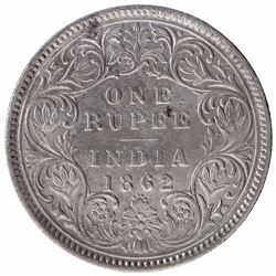 Silver One Rupee Coin of Victoria Queen of Bombay Mint of 1862.