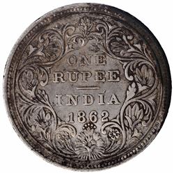 Silver One Rupee Coin of Victoria Queen of Bombay Mint of 1862.